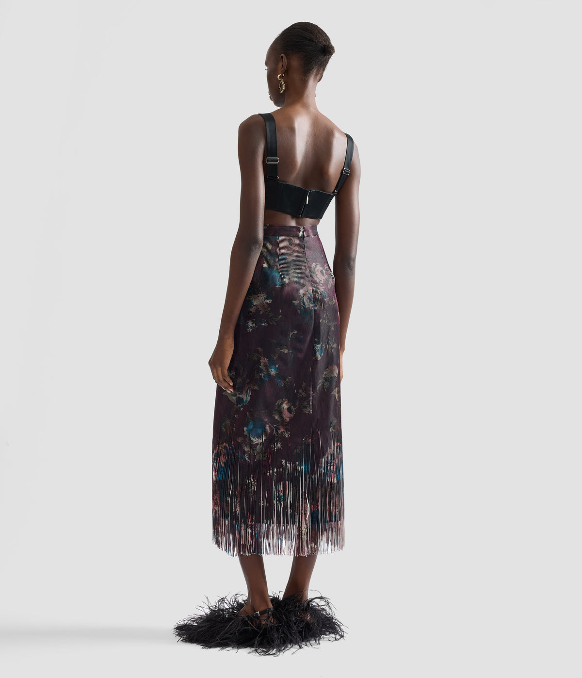 Flora Fringe Jacquard Pencil Midi Skirt