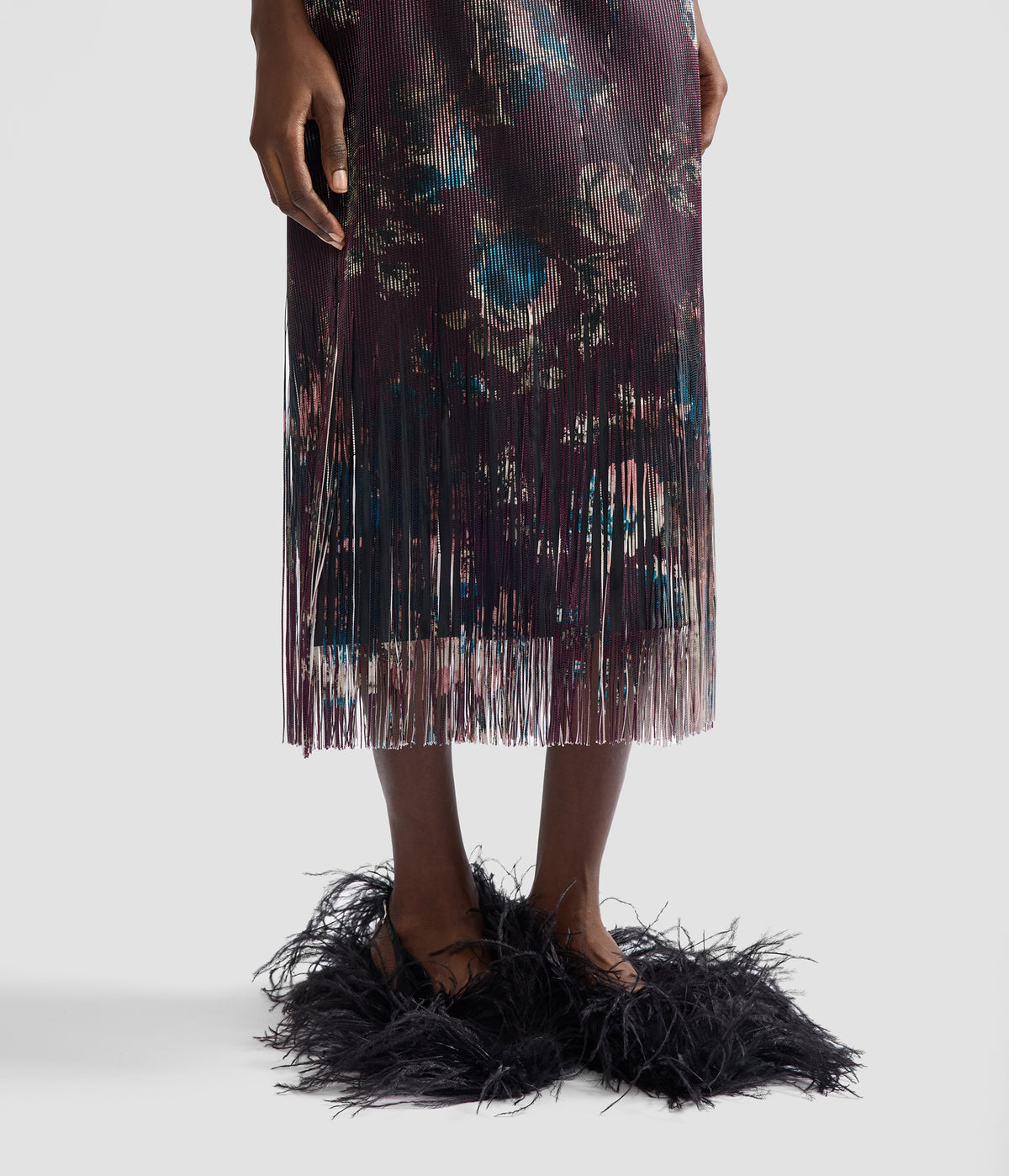 Flora Fringe Jacquard Pencil Midi Skirt