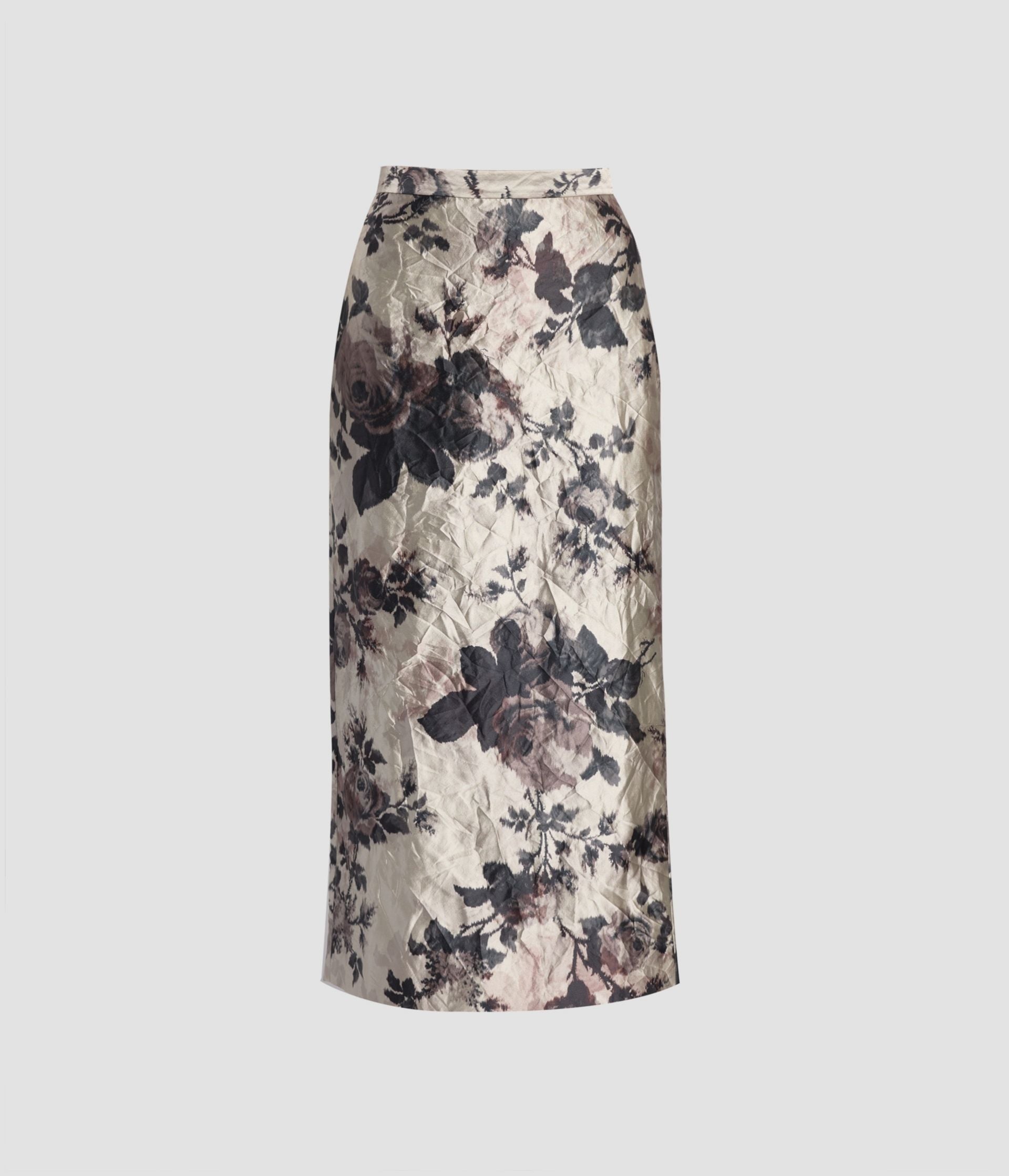 Floral Textured Satin Pencil Midi Skirt