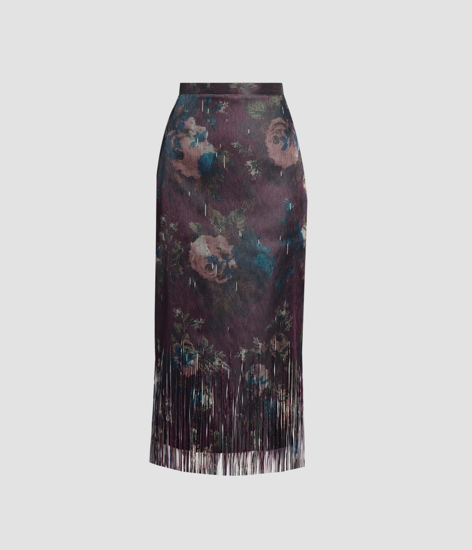 Flora Fringe Jacquard Pencil Midi Skirt
