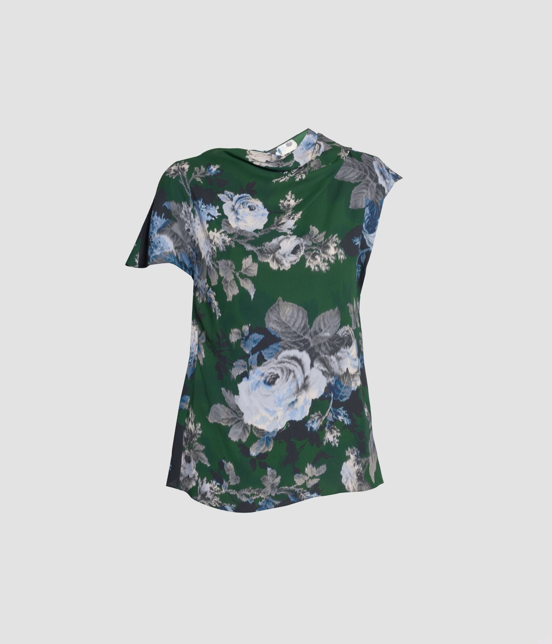 Floral Crepe Short Sleeve Draped Top