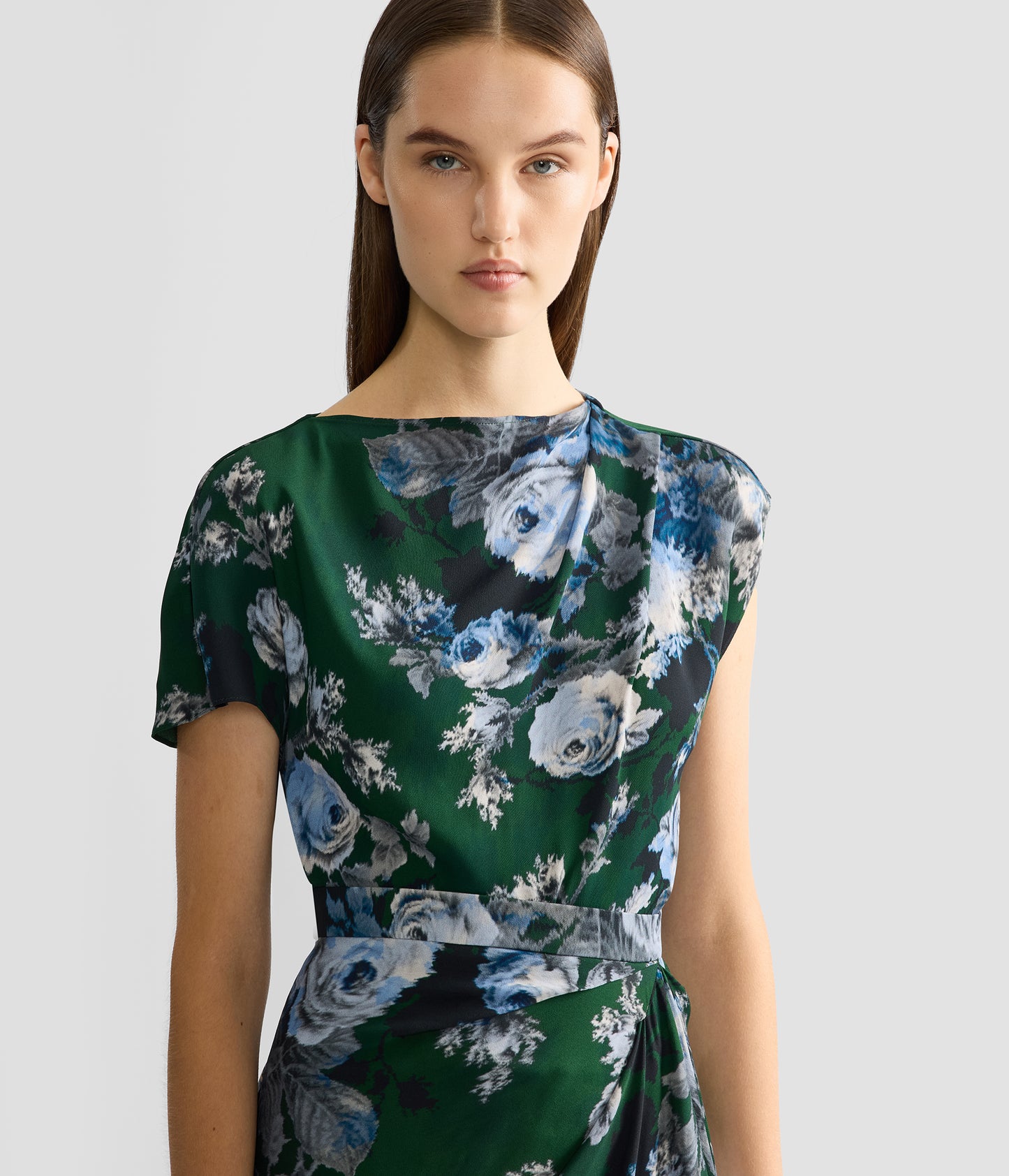 Floral Crepe Short Sleeve Draped Top