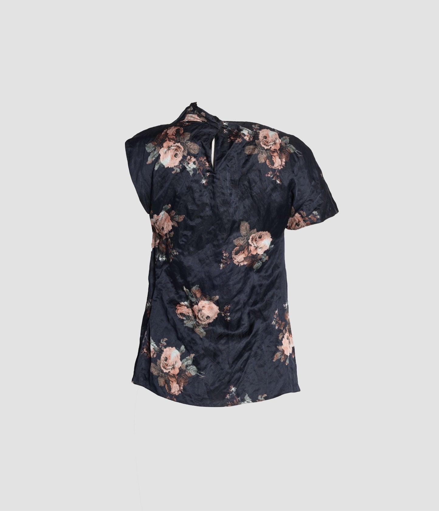 Floral Crushed Satin Short Sleeve Draped Top