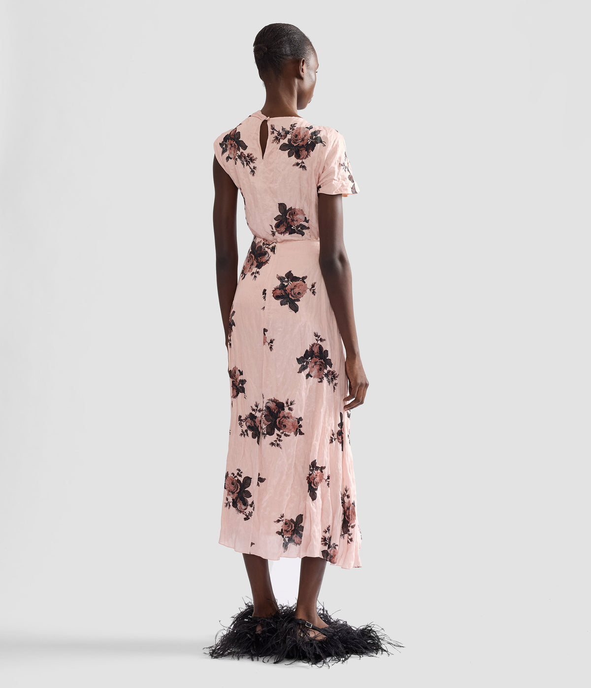 Floral Crushed Satin Short Sleeve Draped Top