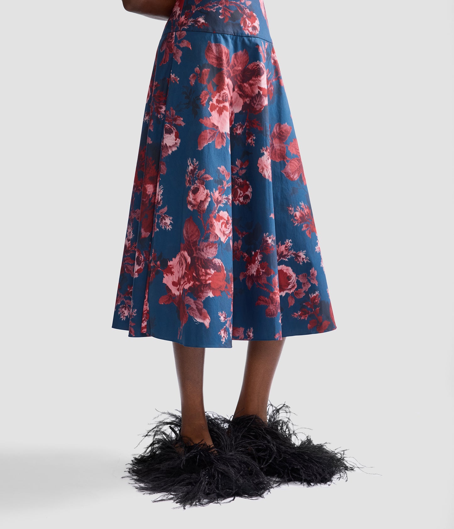 Floral Cotton Poplin A-Line Midi Skirt