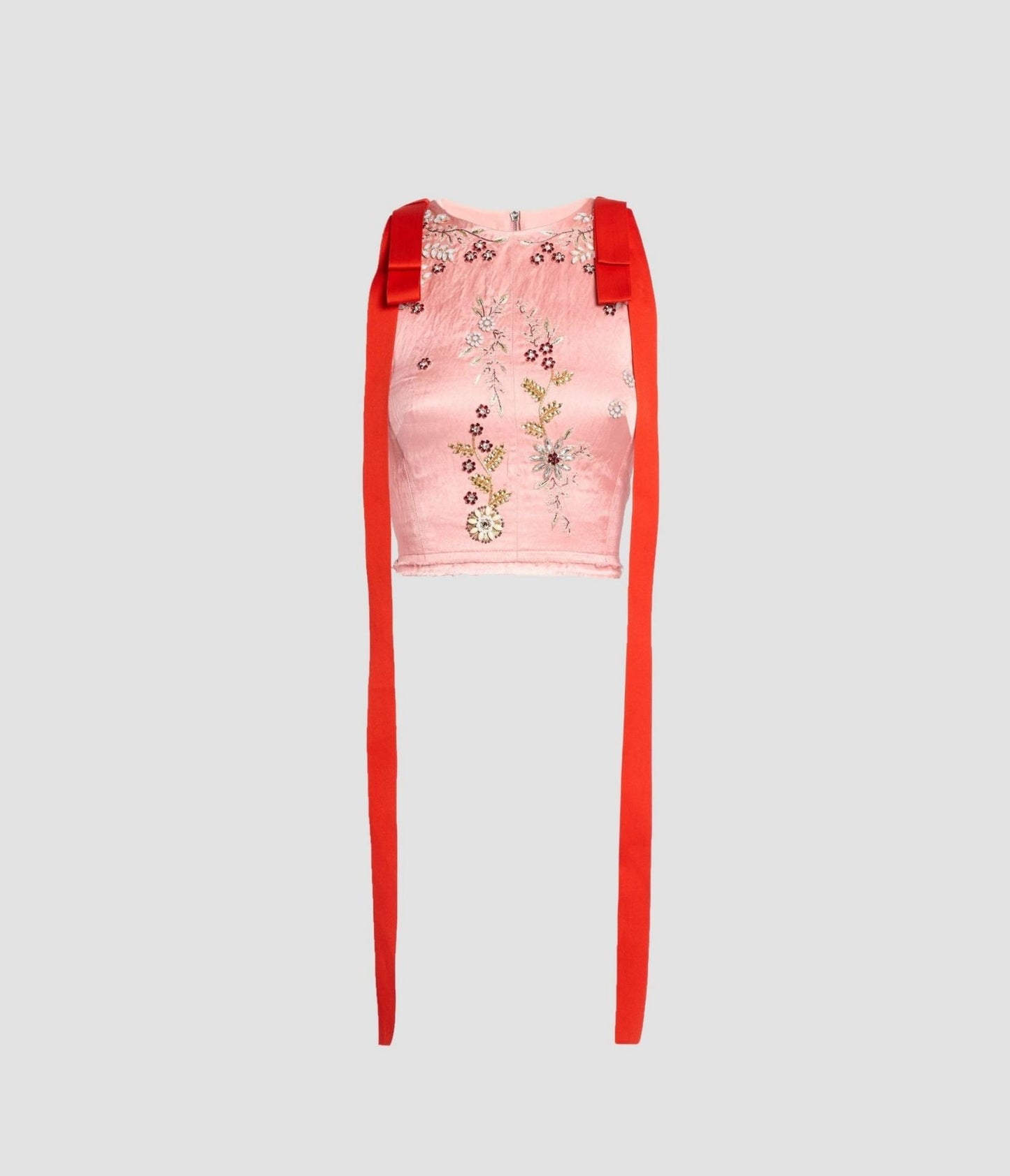 Embroidered Textured Satin Sleeveless Top