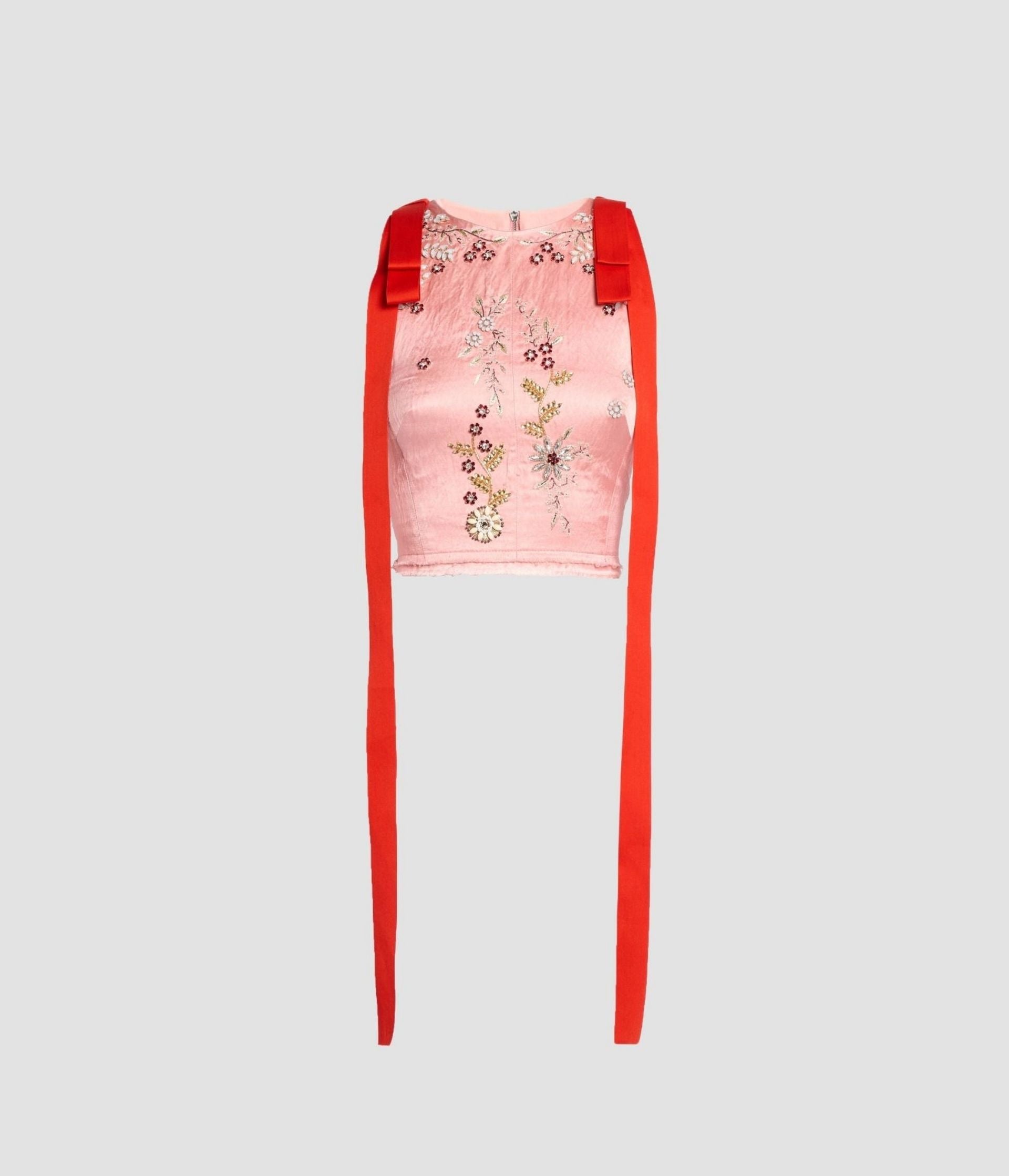 Embroidered Textured Satin Sleeveless Top