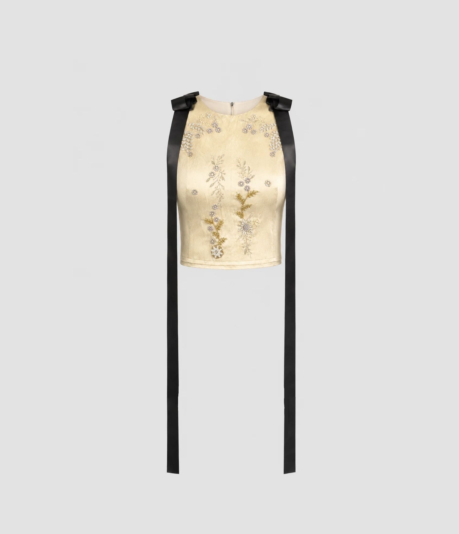 Embroidered Textured Satin Sleeveless Top