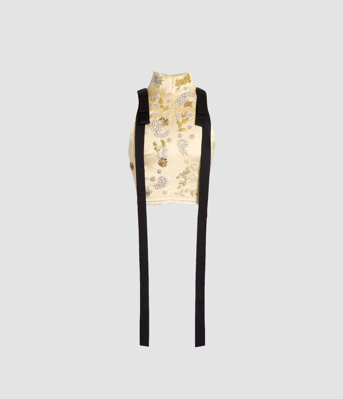 Embroidered Textured Satin Sleeveless Top