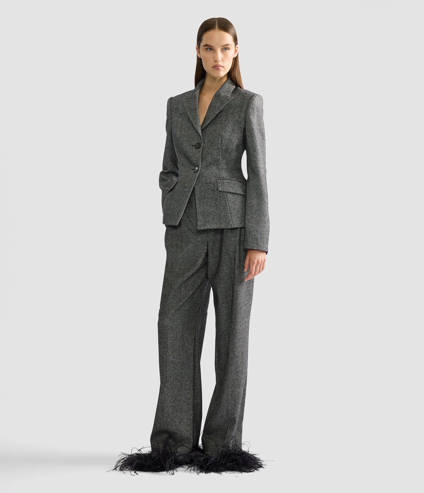 Herringbone Wide Leg Trouser