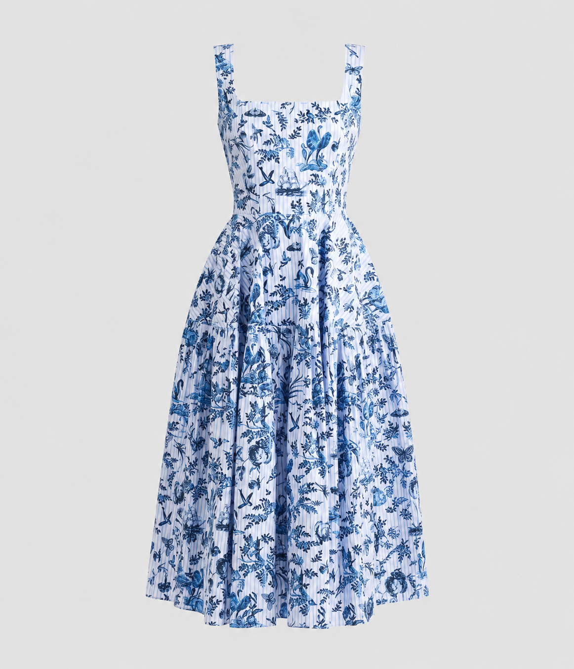 Printed Poplin Sleeveless Midi Dress