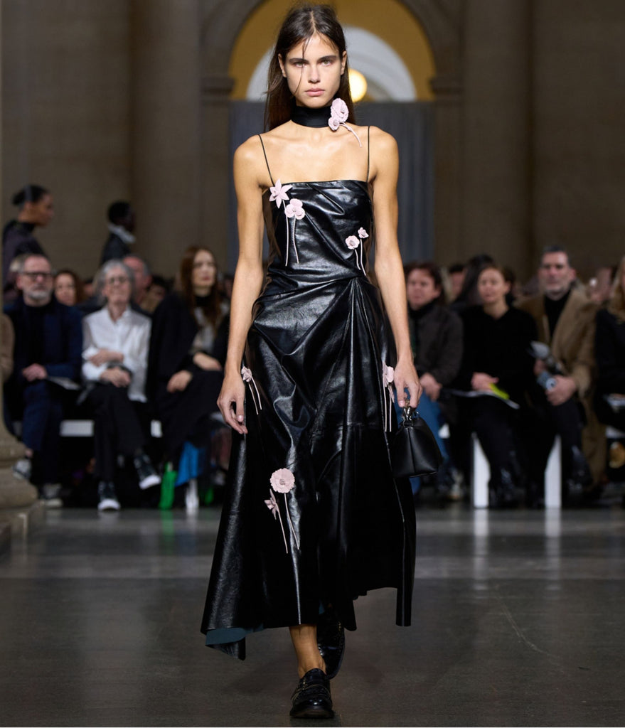 Embellished Leather Corset Midi Dress