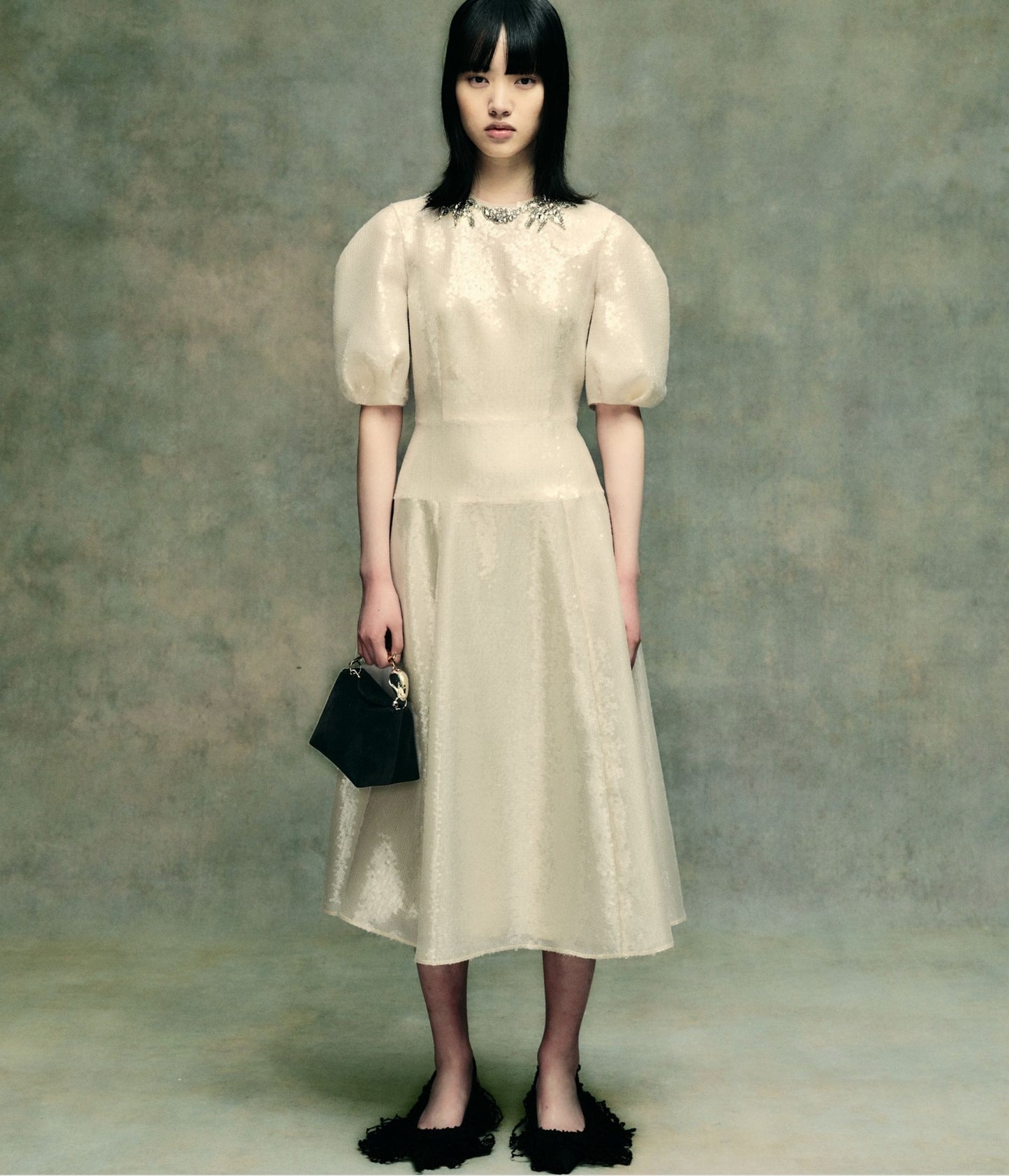 Embellished Organza Sequin Midi Dress