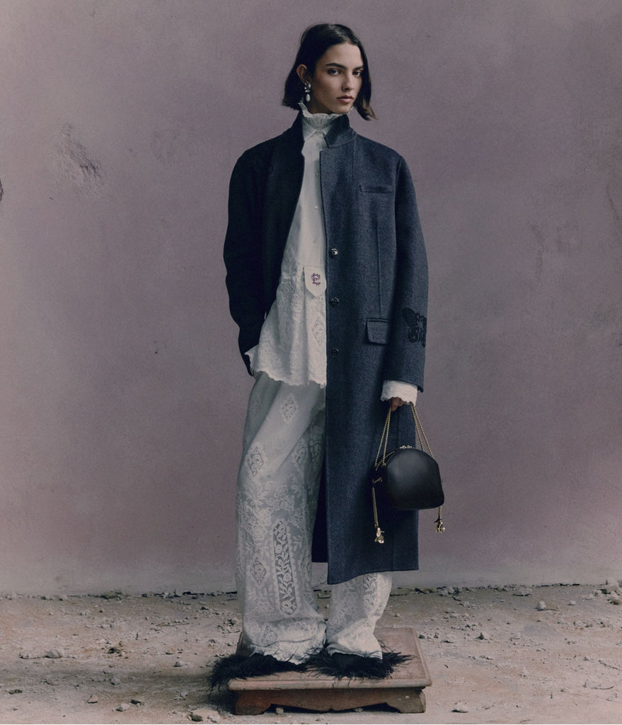 Embroidered Double Face Wool Tailored Coat