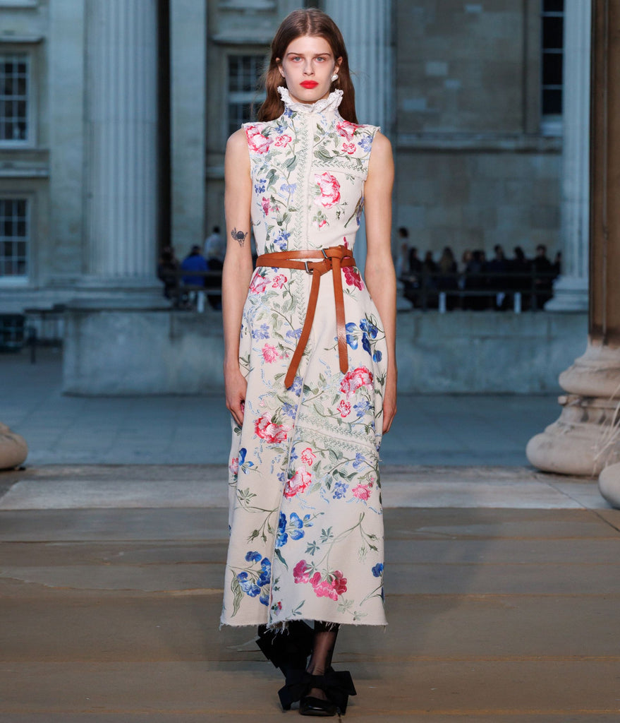 Embroidered Cotton Twill Hourglass Midi Dress