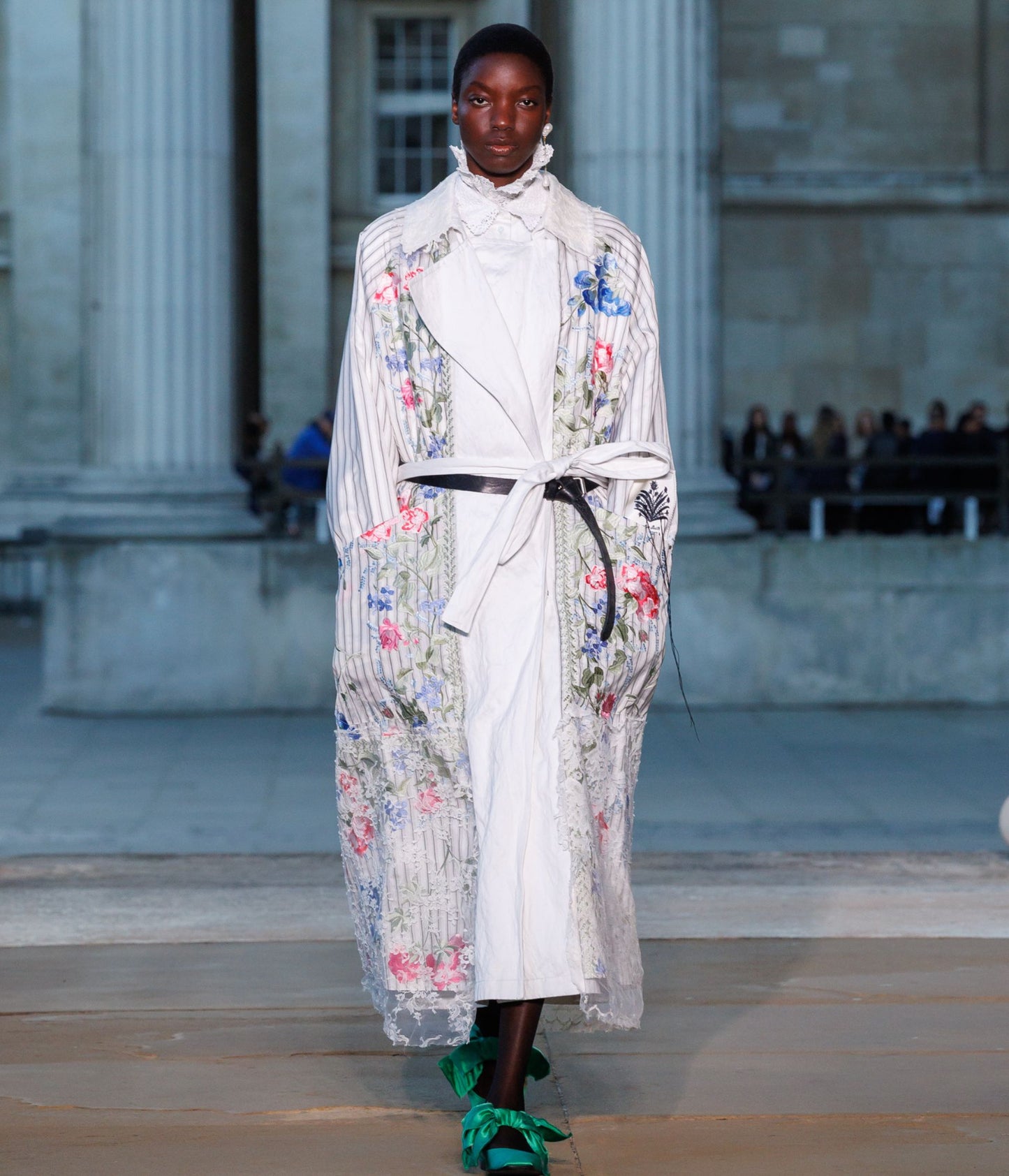 Embroidered Metallised Cotton Trench Coat