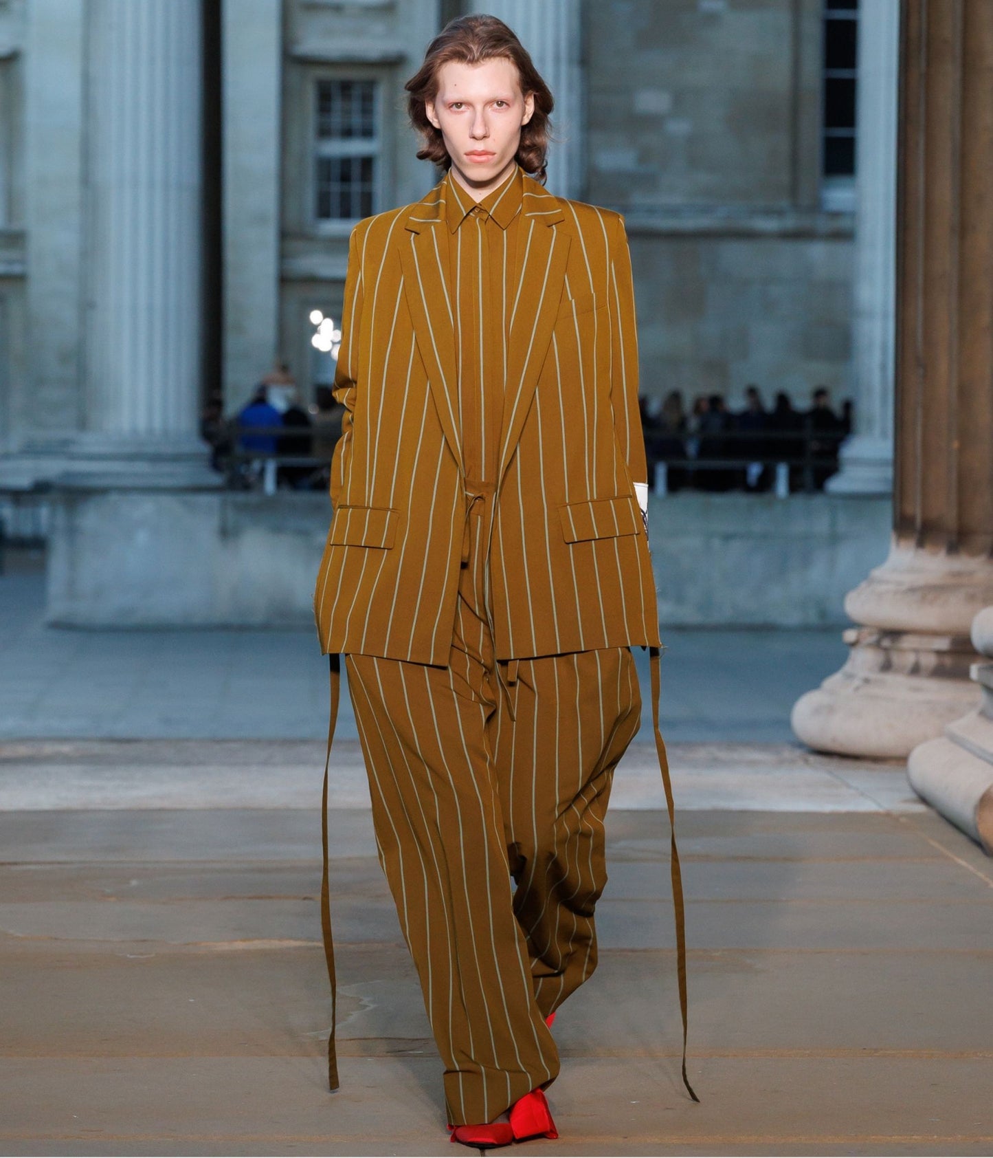 Striped Tailoring Tie-Waist Blazer