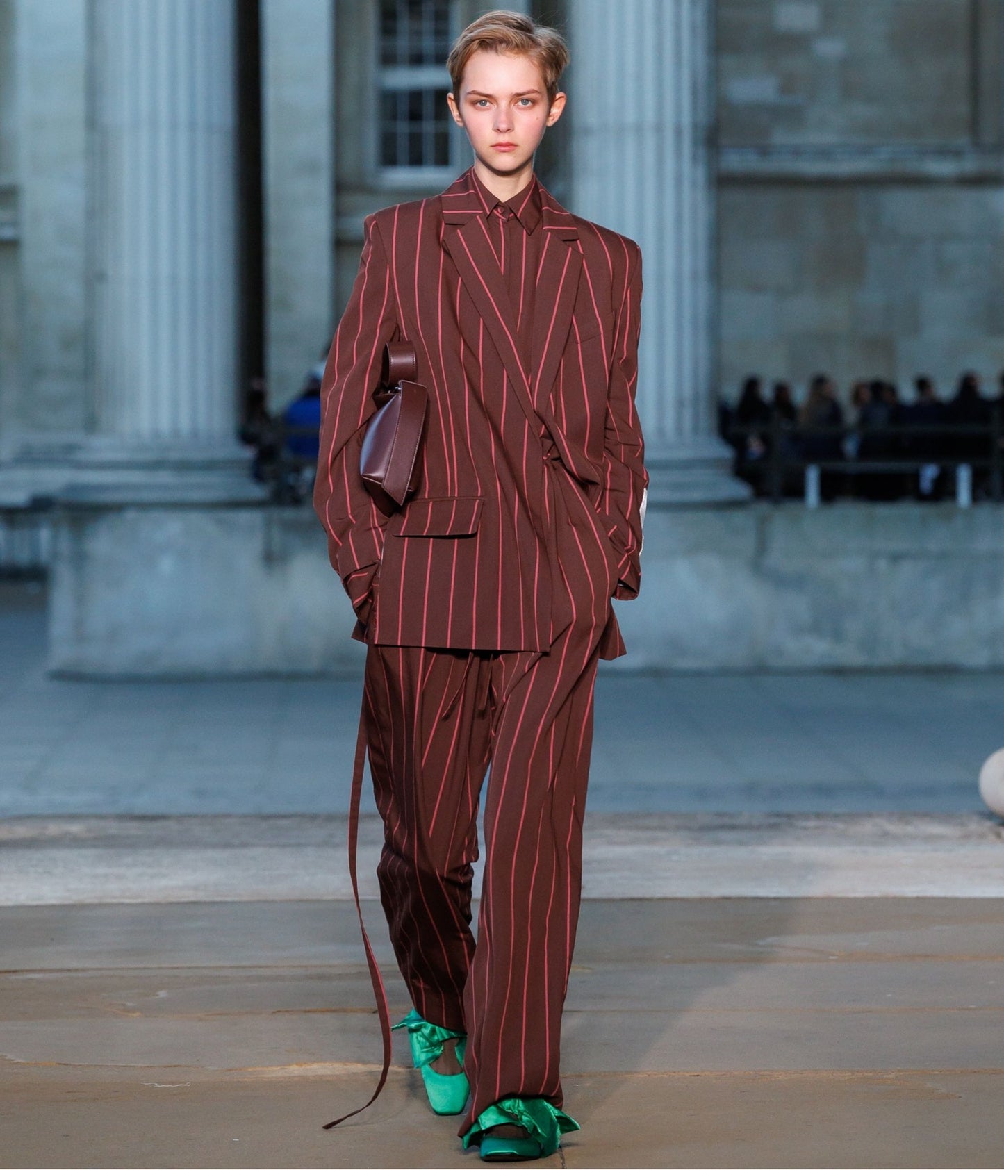 Striped Tailoring Tie-Waist Blazer