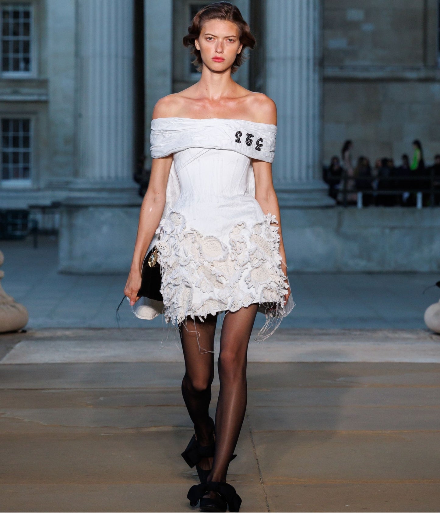 Embroidered Cotton Off Shoulder Mini Dress