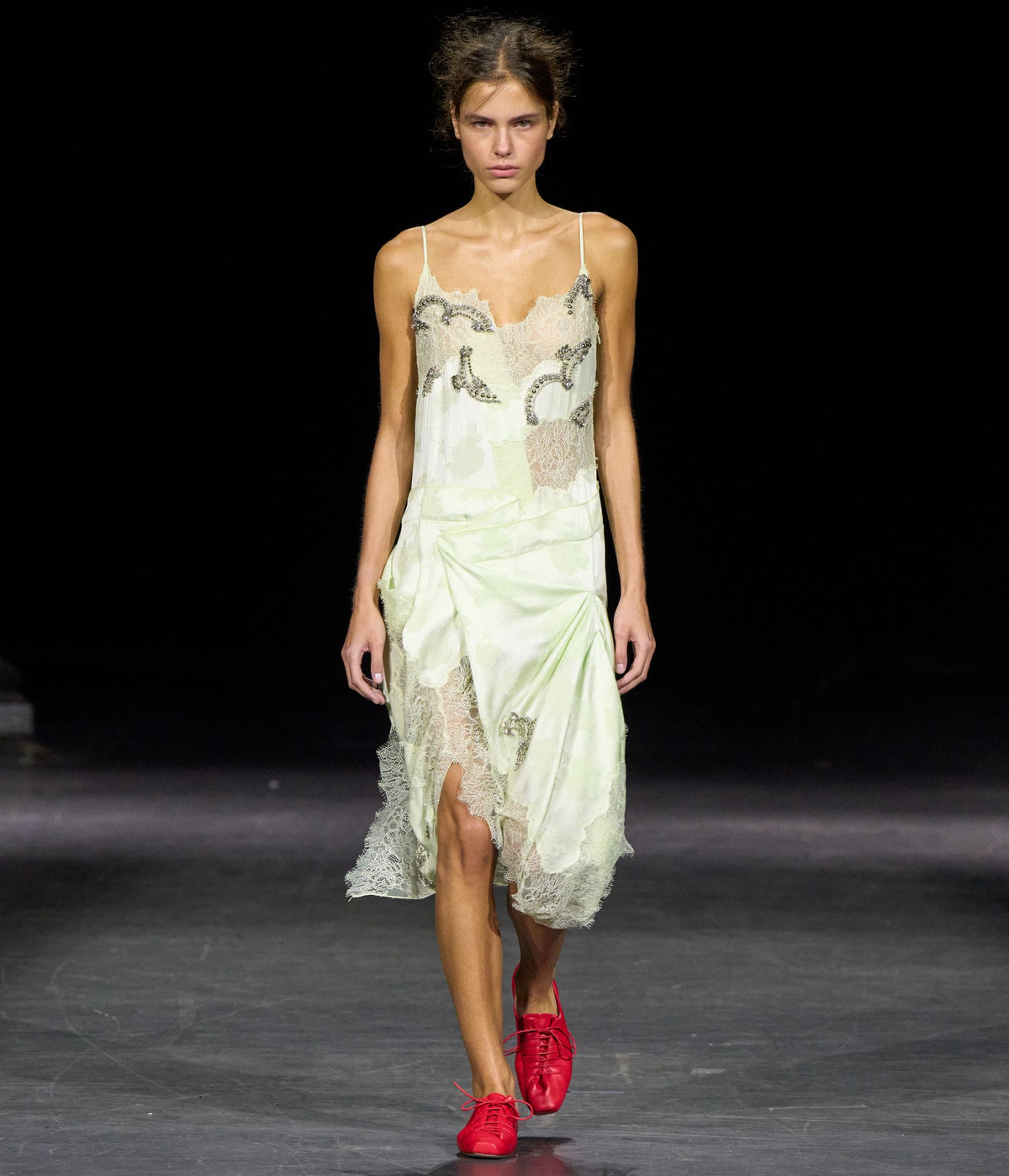 Embroidered Floral Creponne Slip Dress