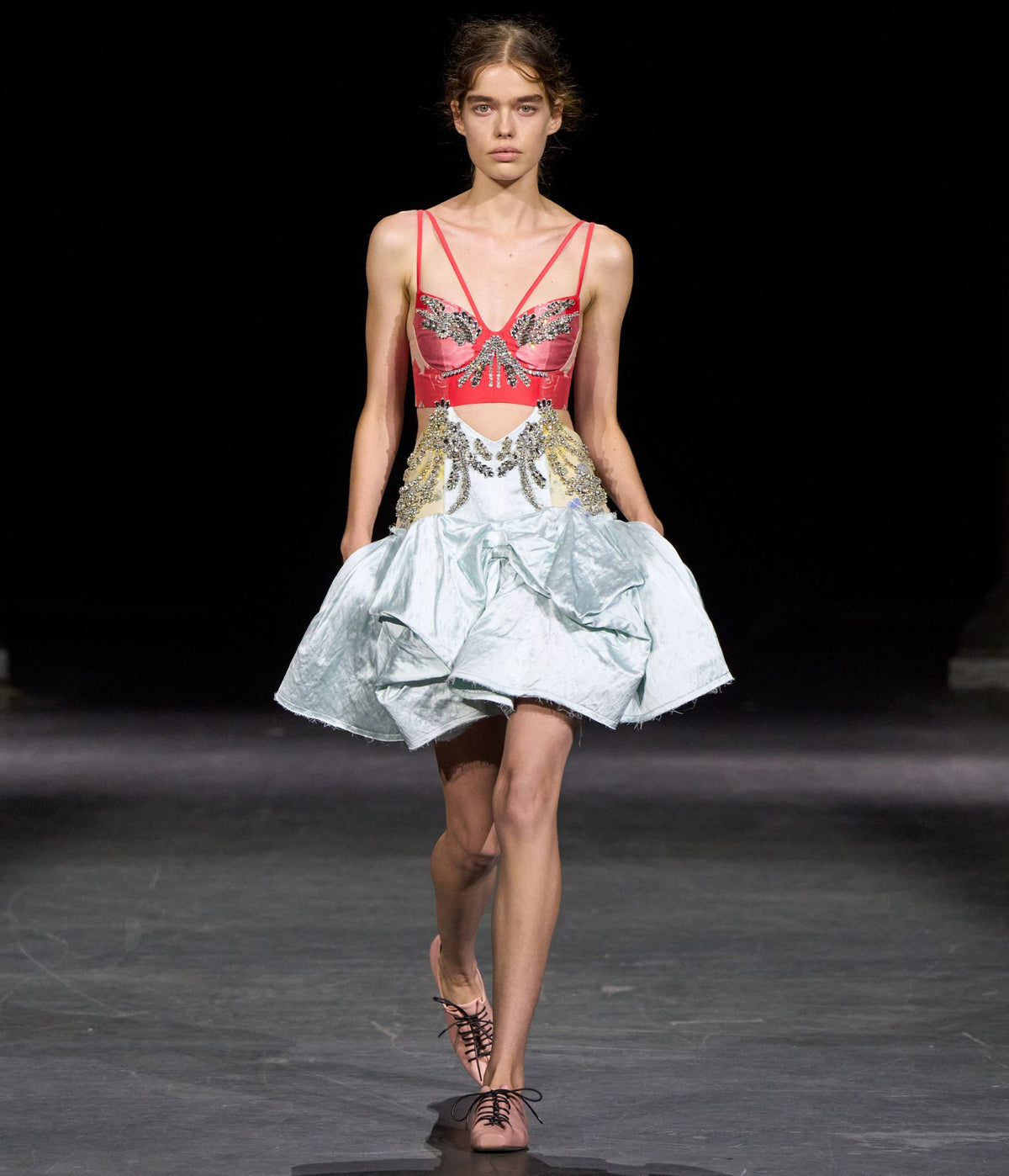Embroidered Textured Satin Dress
