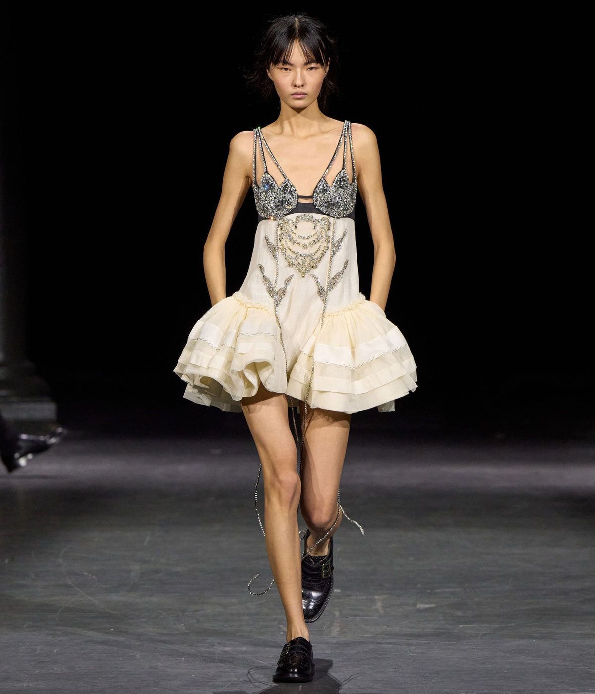 Embroidered Linen Gauze Sleeveless Mini Dress