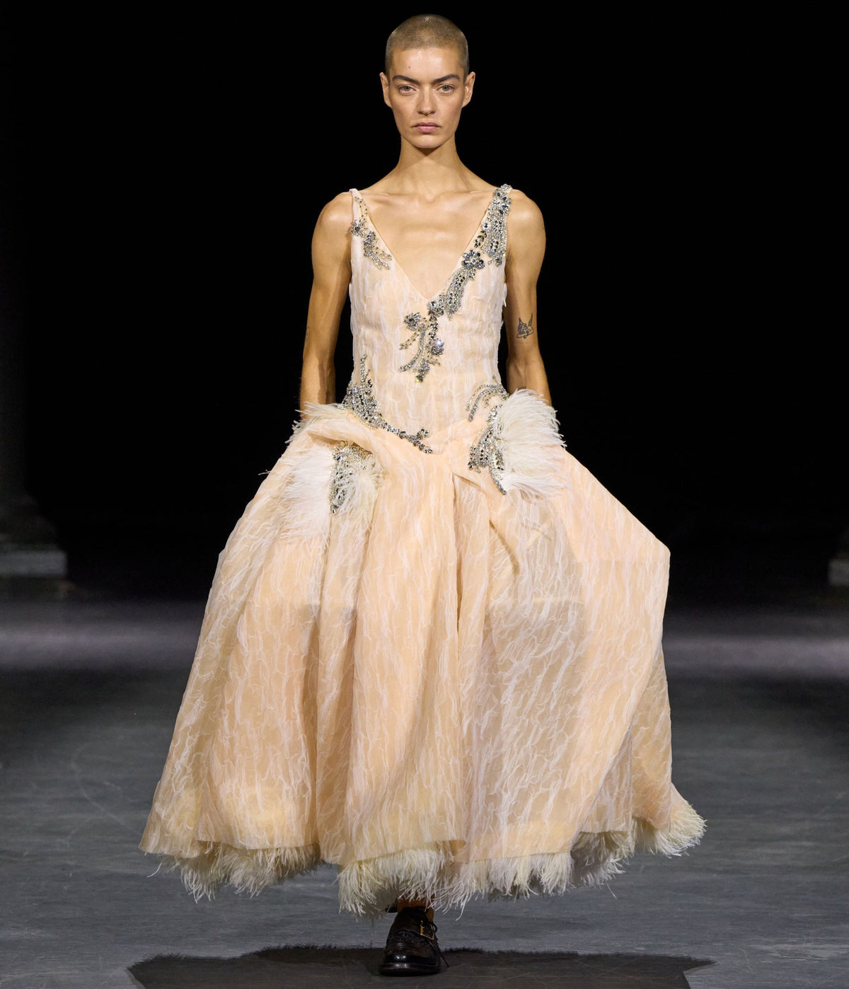 Embroidered Crushed Organza Sleeveless Midi Dress