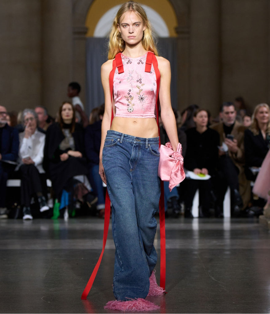 Embroidered Textured Satin Sleeveless Top