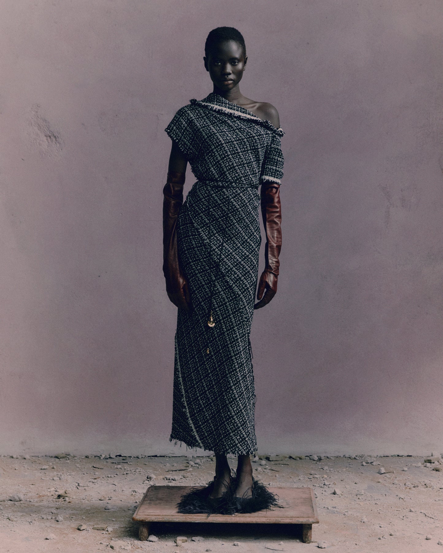 Tweed Asymmetric Midi Dress