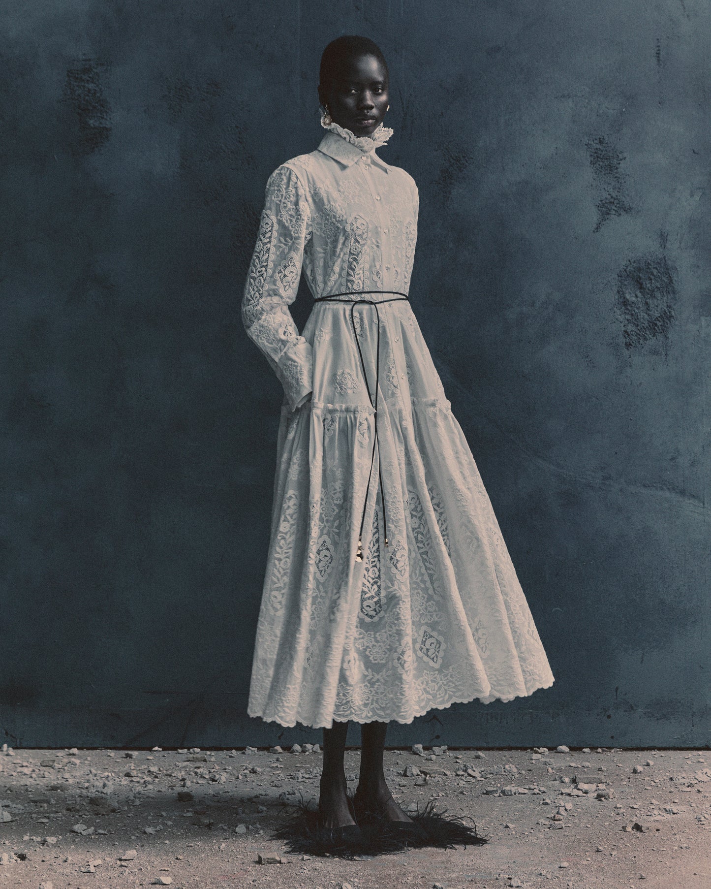 Embroidered Cotton Long Sleeve Shirt Dress