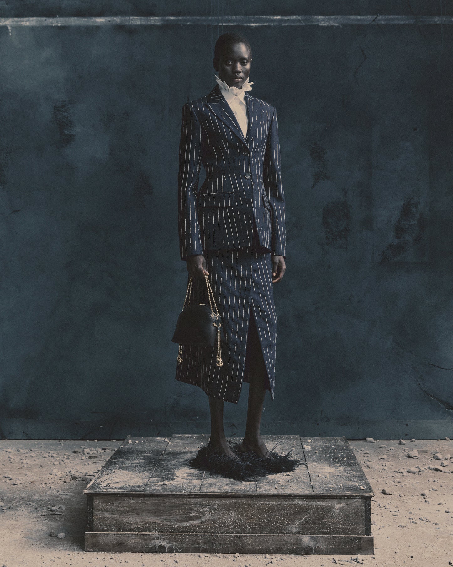 Stripe Tailoring Midi Pencil Skirt