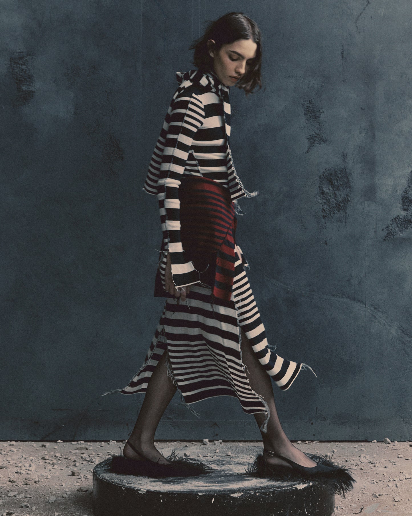 Stripe Fitted Midi Knit Dress