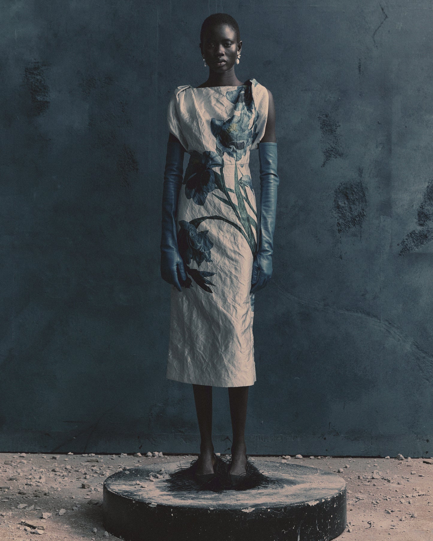 Floral Textured Satin Short Sleeve Midi Dress