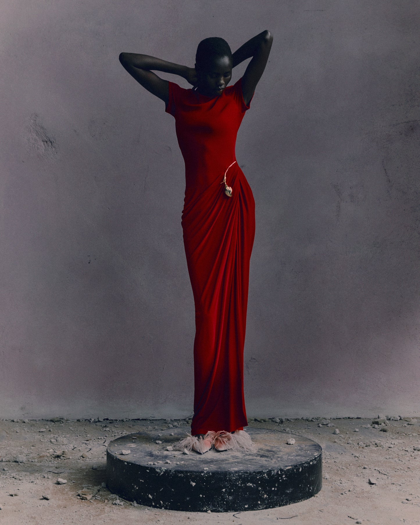 Fluid Crepe Jersey Short Sleeve Midi Dress