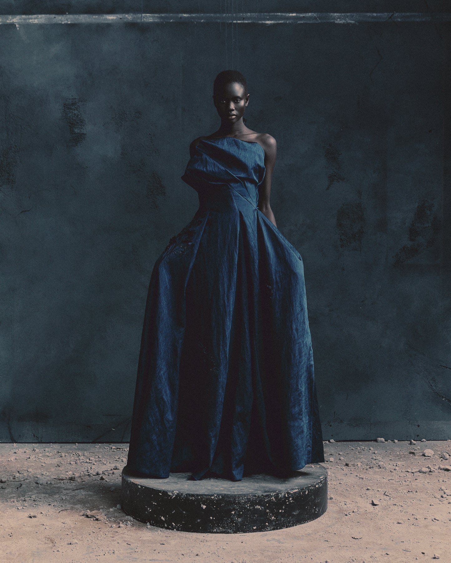 Embroidered Textured Satin Bustier Gown