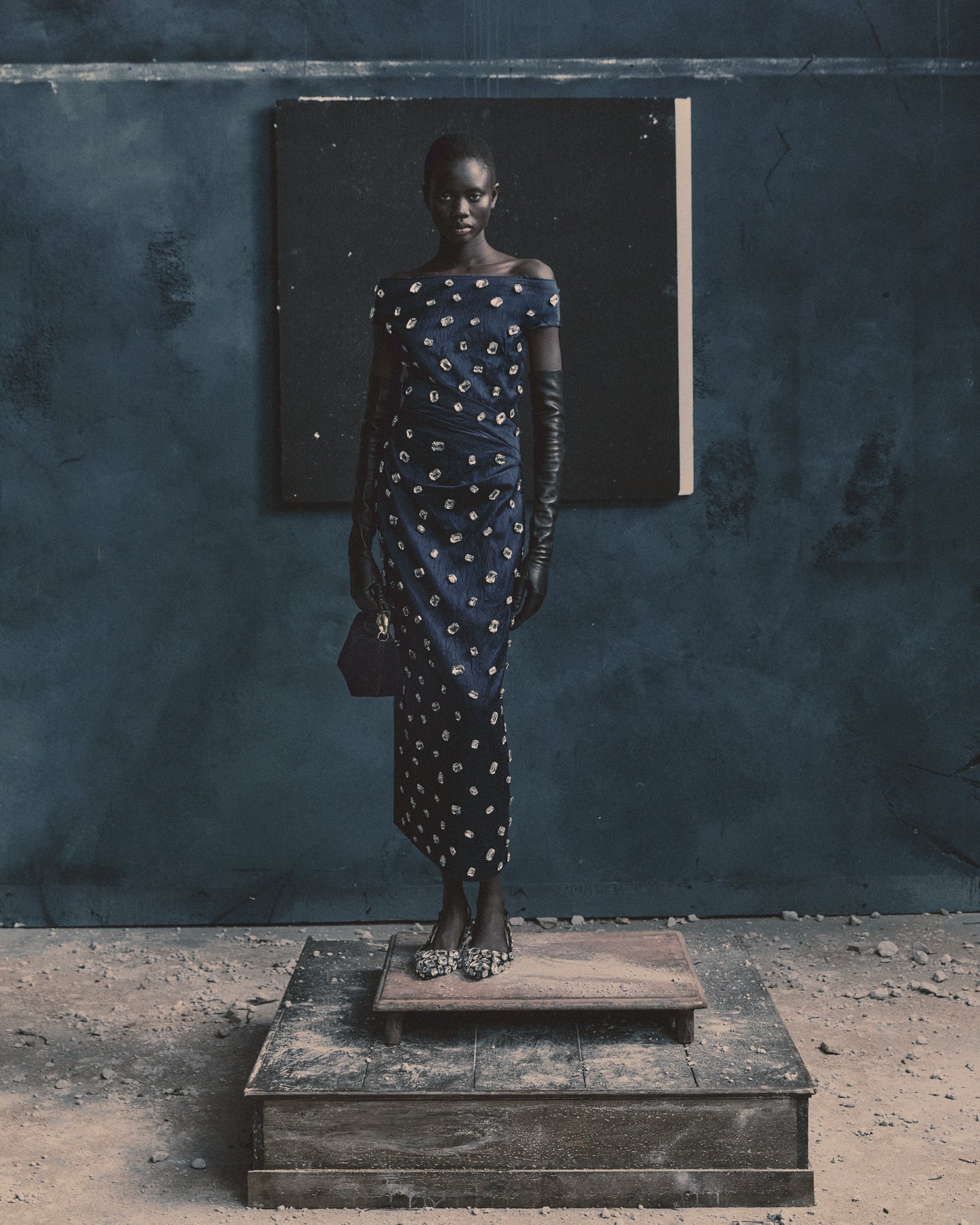 Embroidered Textured Satin Midi Pencil Dress