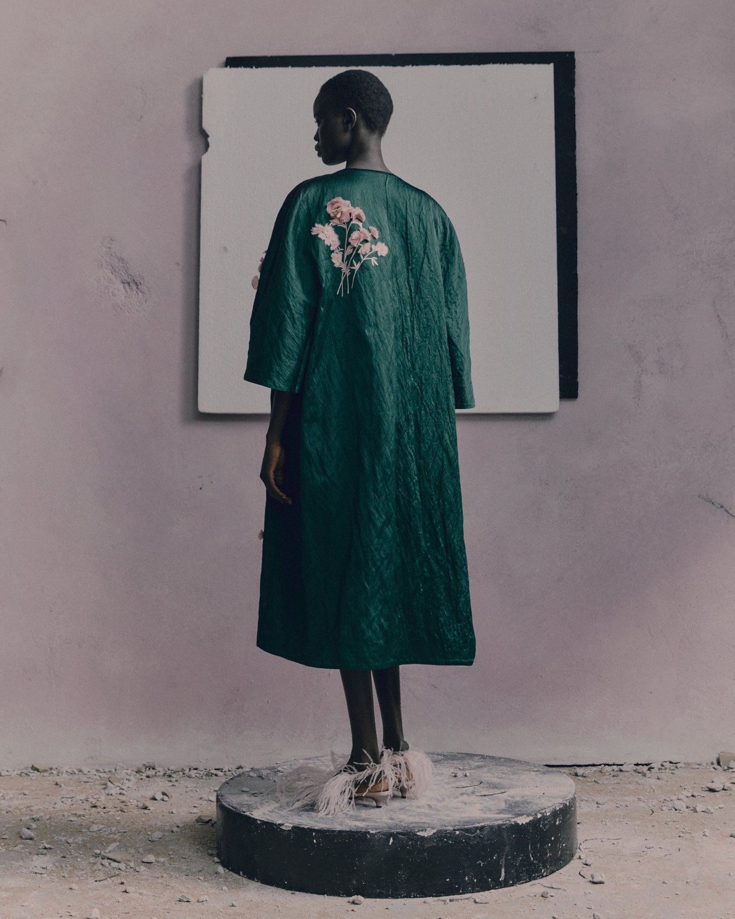 Embroidered Textured Satin Coat