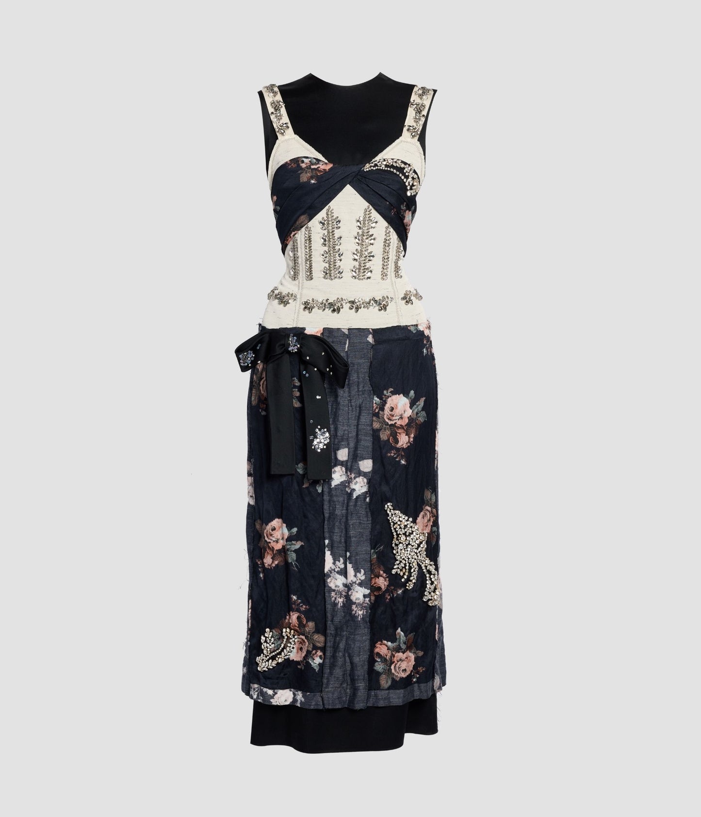 Embroidered Cady Sleeveless Midi Dress