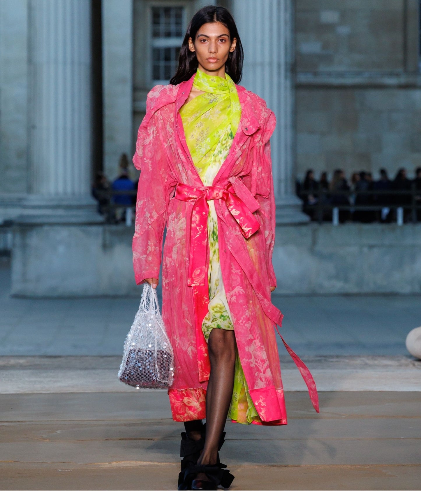 Floral Print Organza Cloque Trench Coat