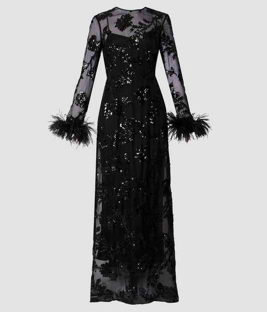 Gown With Feather Cuffs