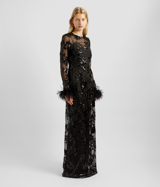 Gown With Feather Cuffs