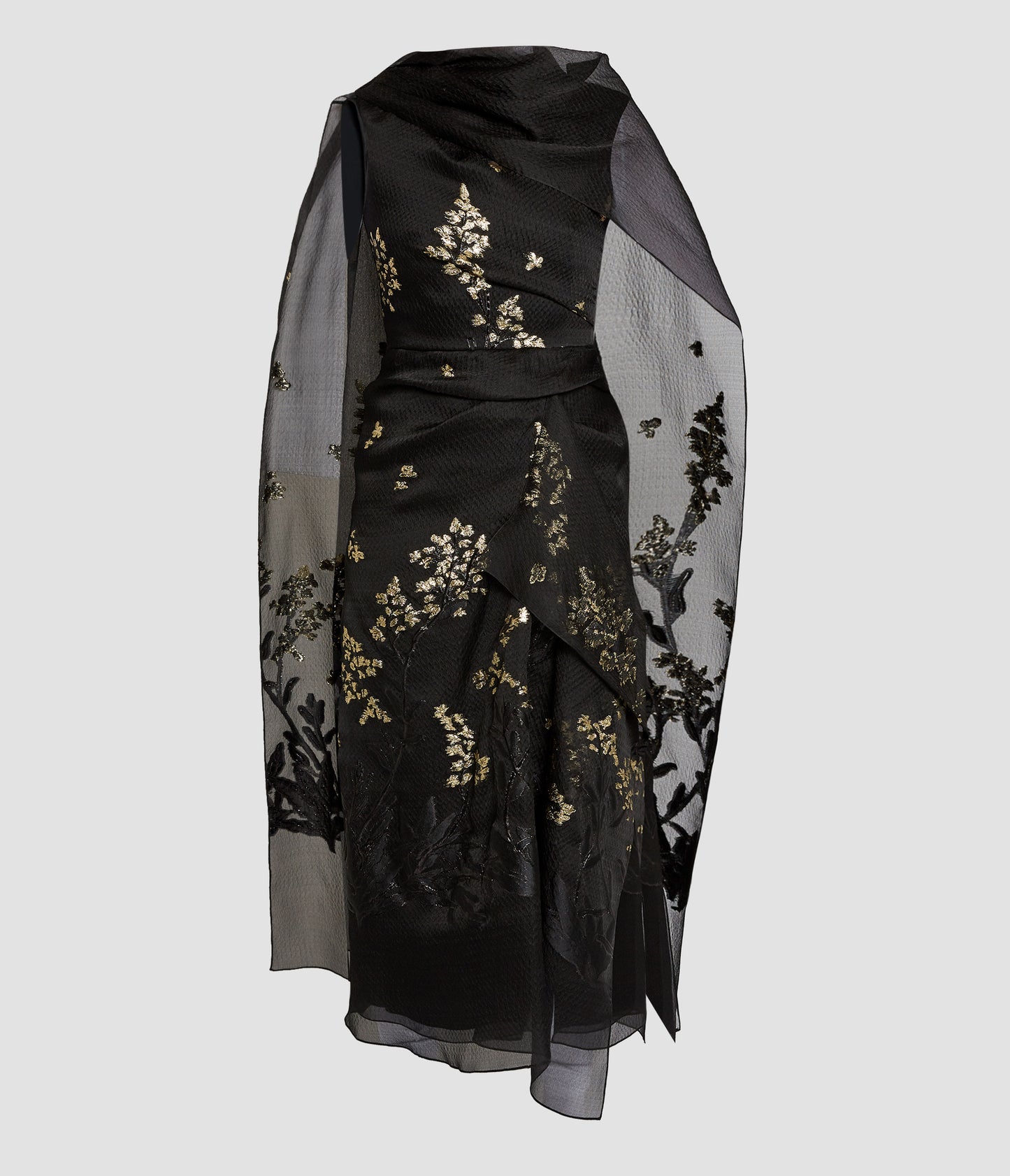 Organza Fil Coupé Draped Midi Dress