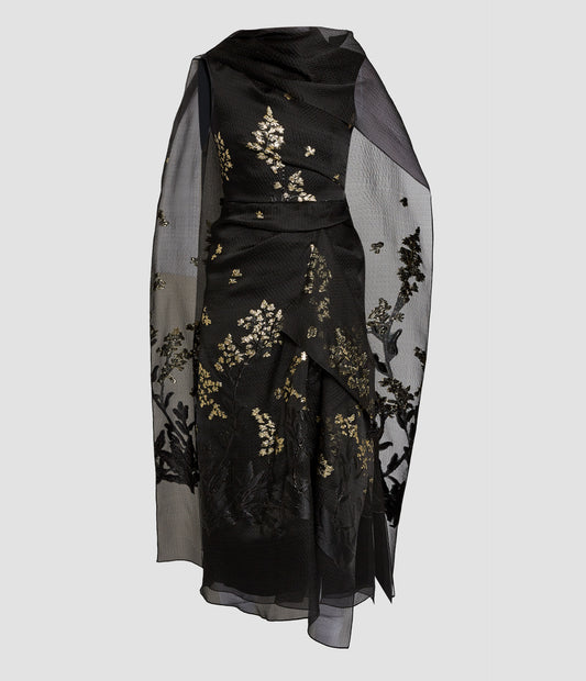 Organza Fil Coupé Draped Midi Dress
