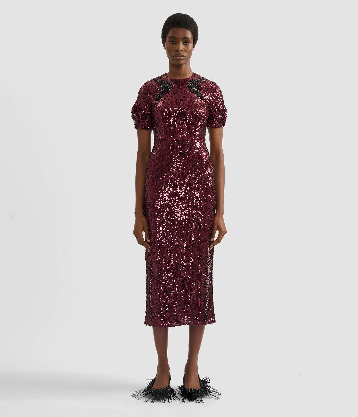 Embellished Sequin Midi Dress