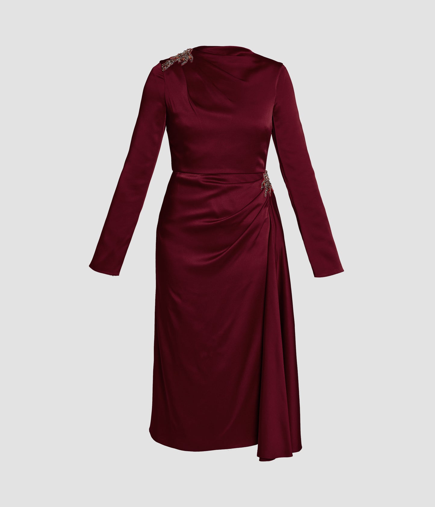 Embellished Satin Cady Midi Dress