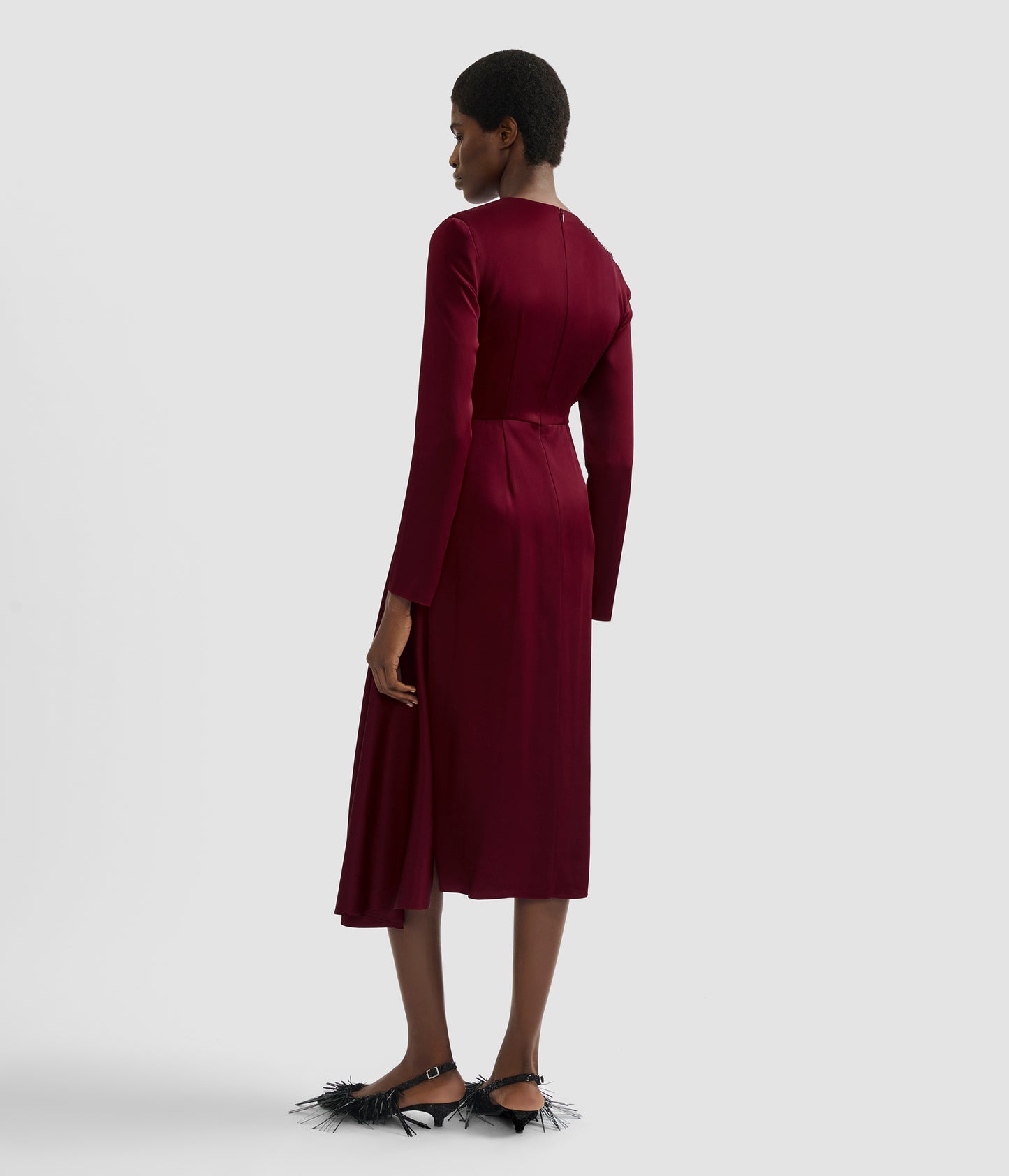 Embellished Satin Cady Midi Dress