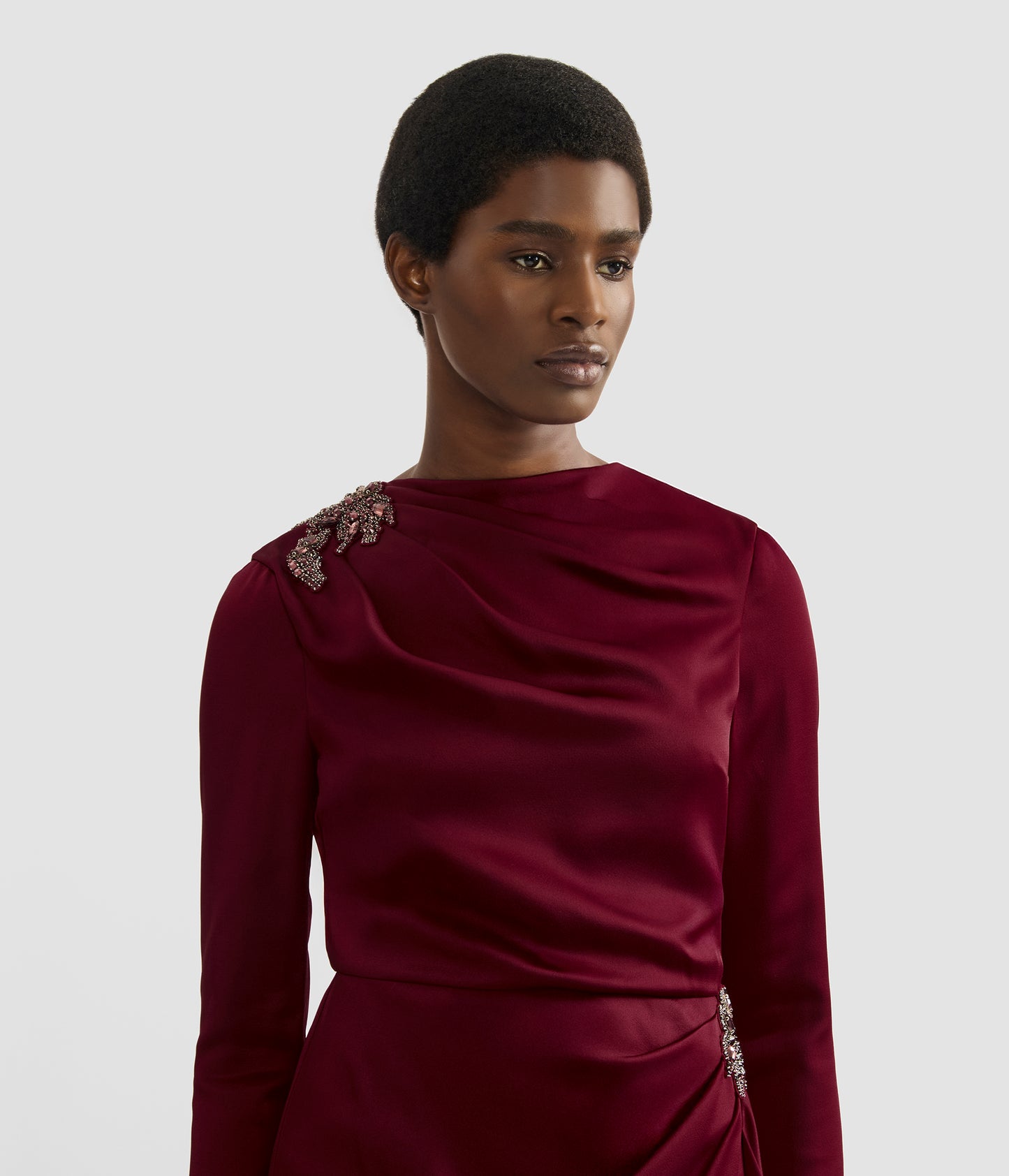 Embellished Satin Cady Midi Dress