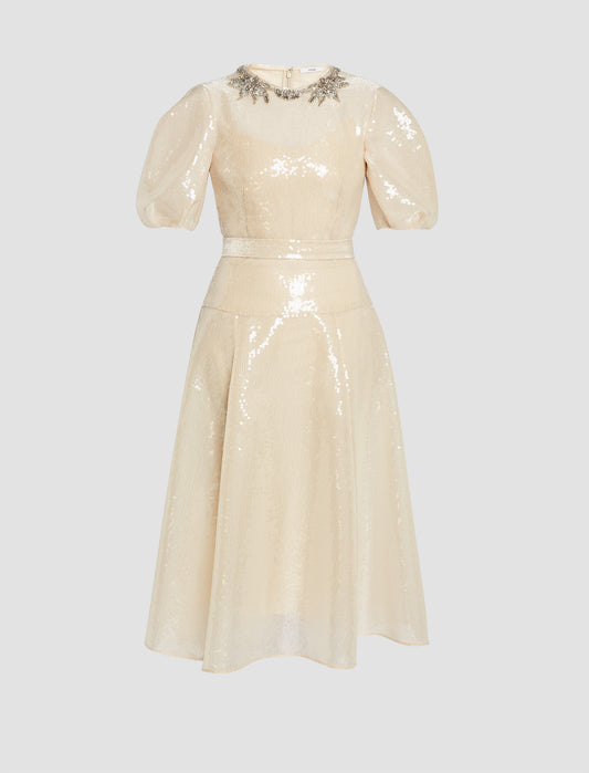 Embellished Organza Sequin Midi Dress