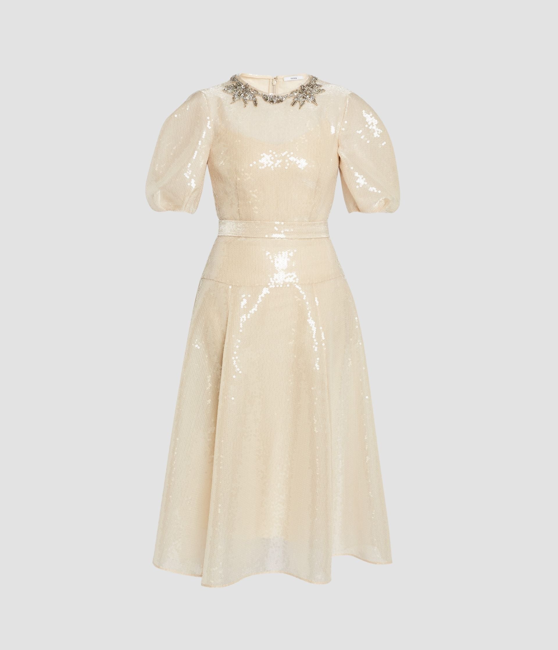 Embellished Organza Sequin Midi Dress