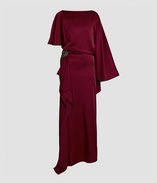 Embellished Satin Cady Draped Gown